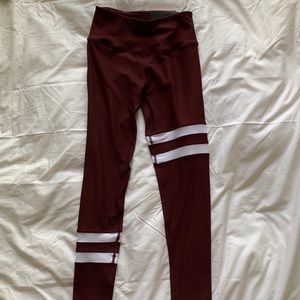 NWT maroon leggings with white stripes